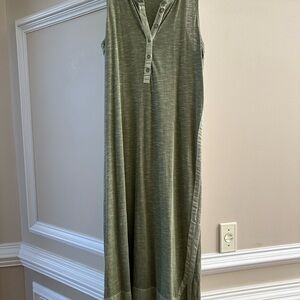Sleek Olive Green Button-Front Maxi Dress by Anthropologie